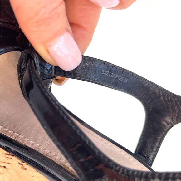 Miu Miu Patent leather T-Strap Cork Black Wedges - Picture 5 of 10